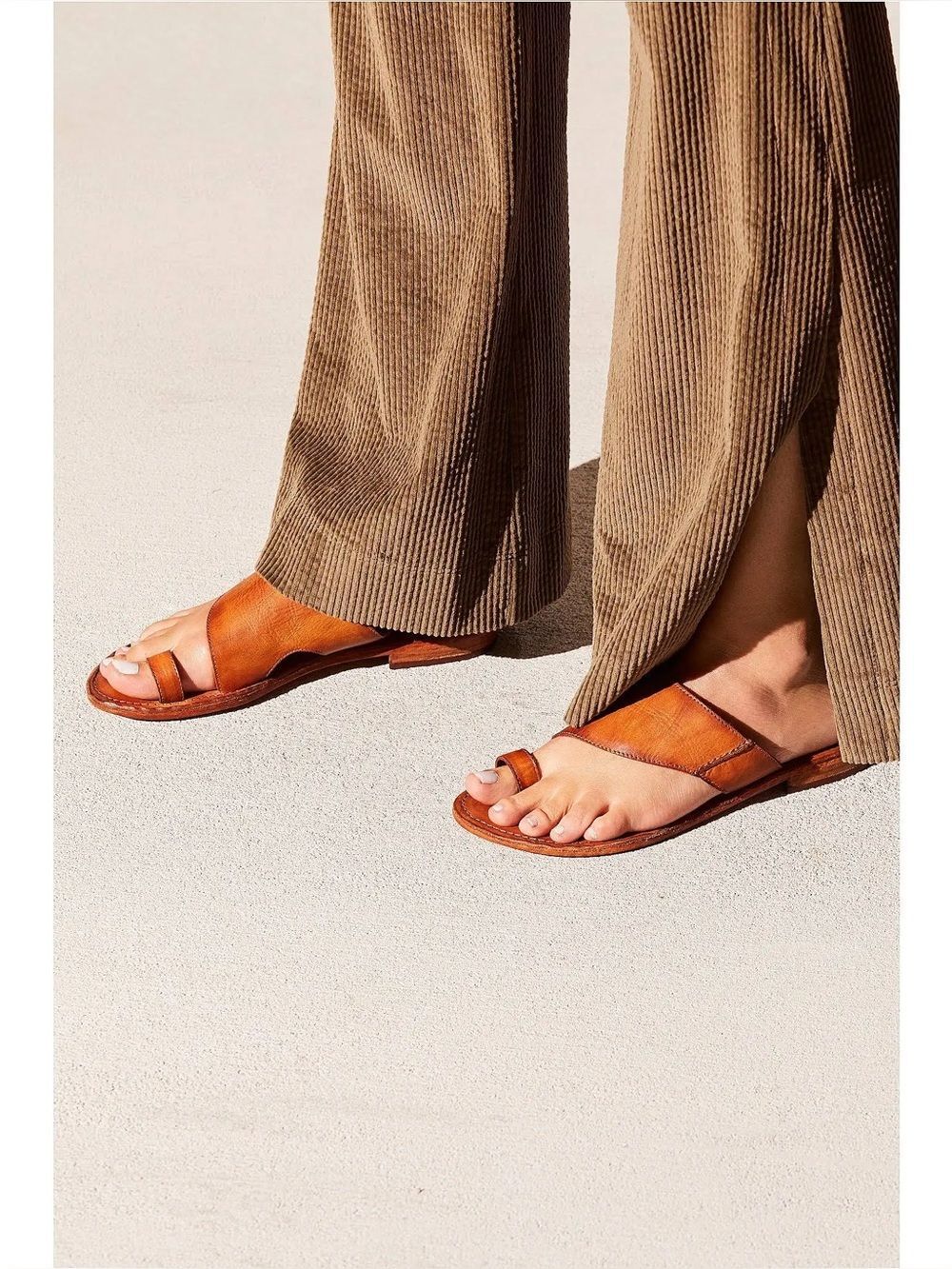 Free People Camel Sant Antoni Leather Slide Boho Sandals Size EU 37/ US 6.5- 7
